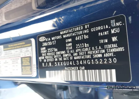 2017 Kia Optima Ex from USA, damaged, VIN 5XXGU4L34HG152230